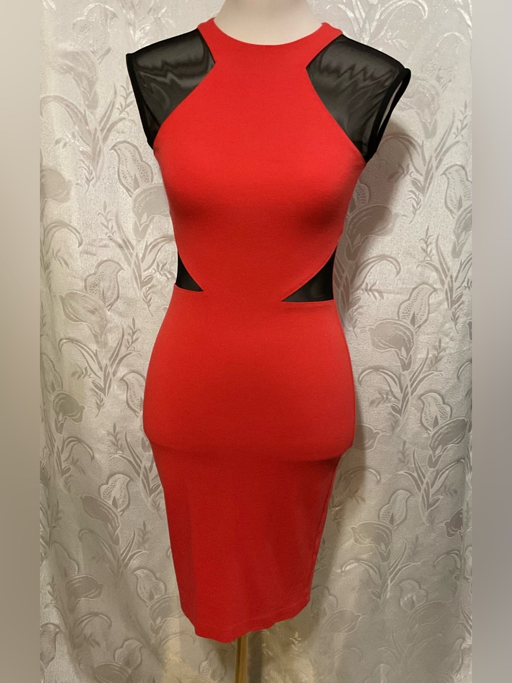 French Connection Red Viven Mesh Paneled Sheath Dress